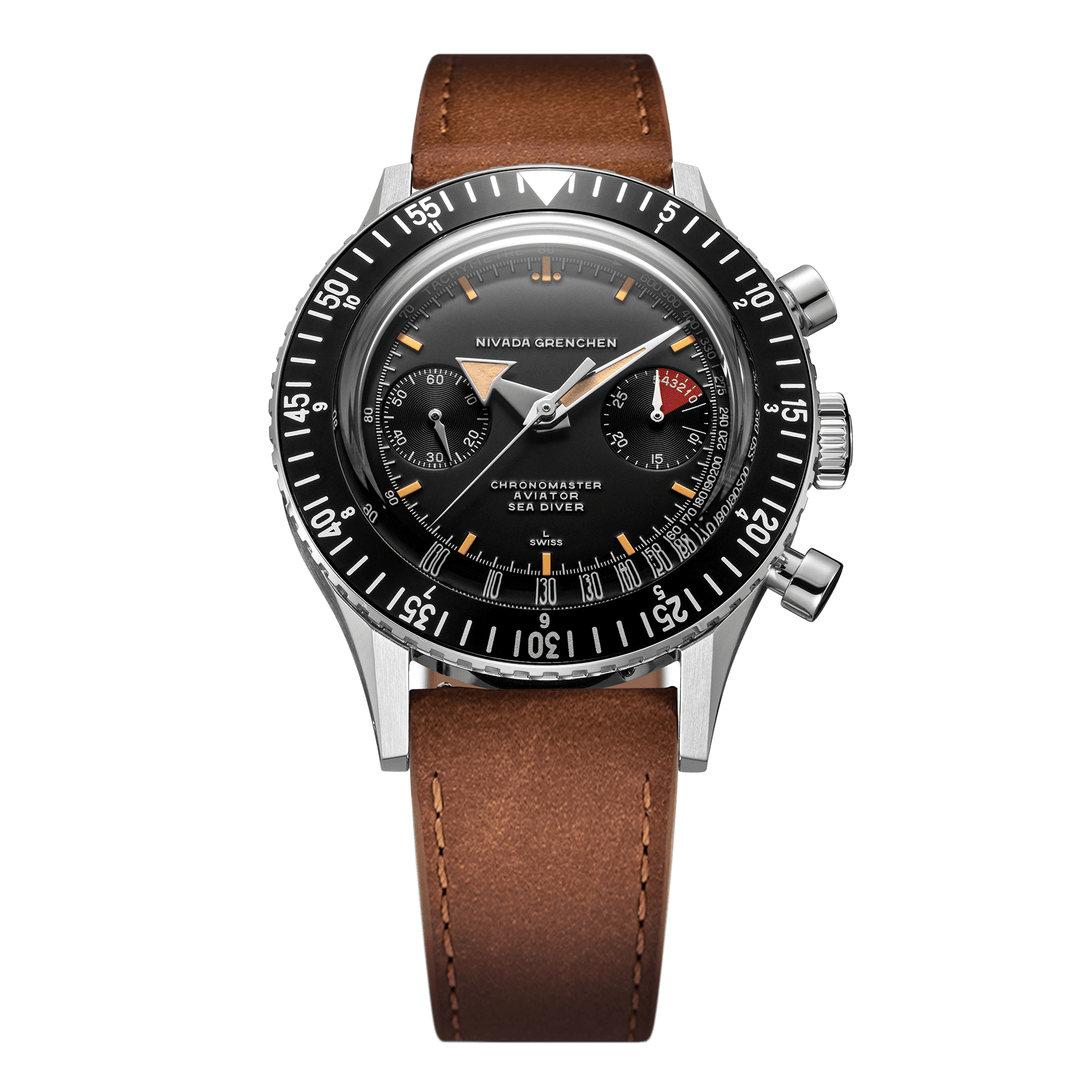 Nivada Grenchen Chronomaster Broad Arrow 41mm 85041M16 - Lederarmband Braun