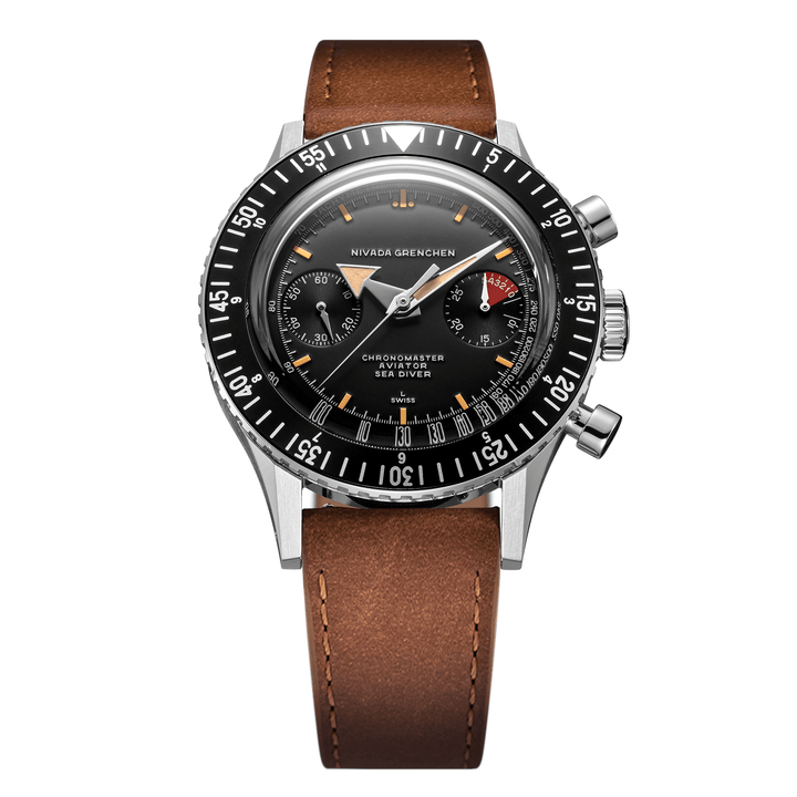 Nivada Grenchen Chronomaster Broad Arrow 41mm 85041M16 - Lederarmband Braun