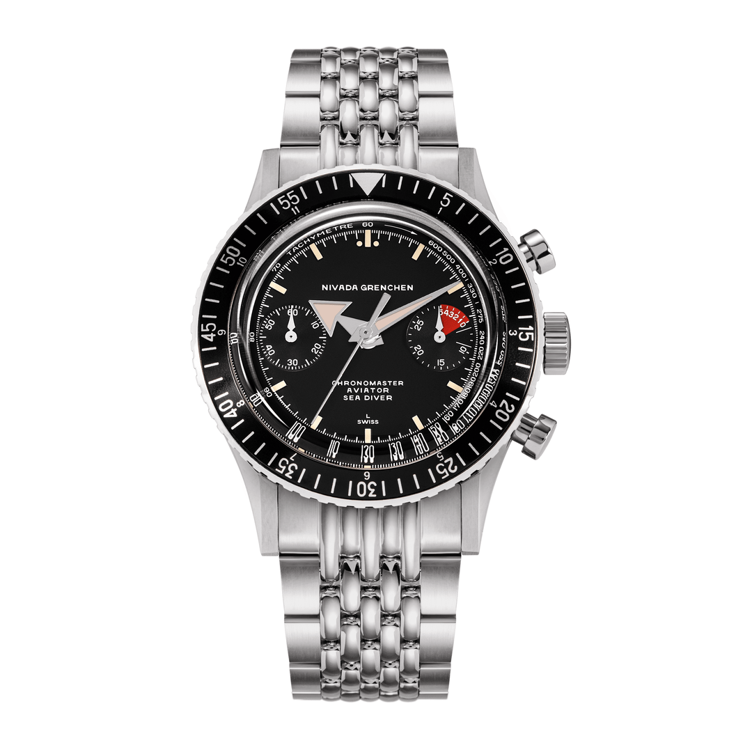 Nivada Grenchen Chronomaster Broad Arrow Inter.Bezel Manual 38mm 86007M04LC - Edelstahlarmband Beads of Rice