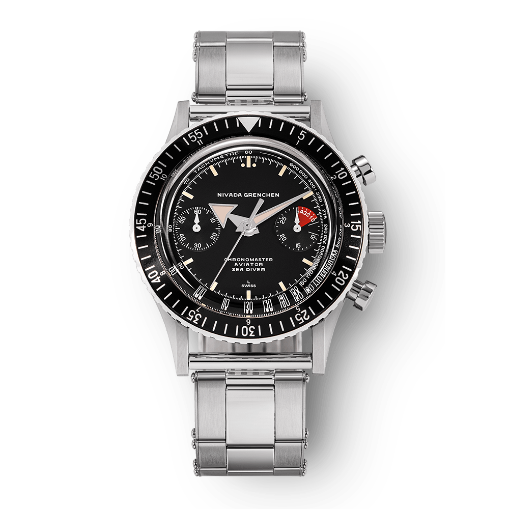 Nivada Grenchen Chronomaster Broad Arrow Inter.Bezel Manual 38mm 86007M08LC - Edelstahlarmband Oyster