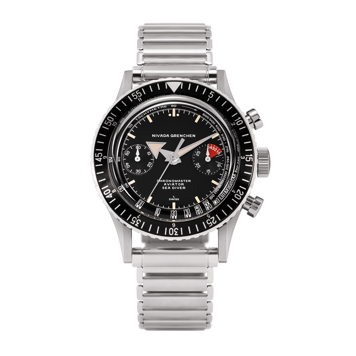 Nivada Grenchen Chronomaster Broad Arrow Inter.Bezel Manual 38mm 86007M11LC - Edelstahlarmband Forstner Bonklip
