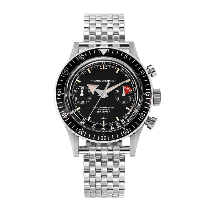 Nivada Grenchen Chronomaster Broad Arrow Inter.Bezel Manual 38mm 86007M12LC - Edelstahlarmband Forstner Beads of Rice