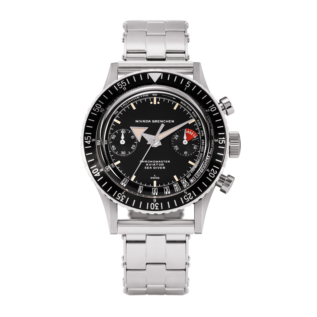 Nivada Grenchen Chronomaster Broad Arrow Inter.Bezel Manual 38mm 86007M13LC - Edelstahlarmband Forstner Rivet