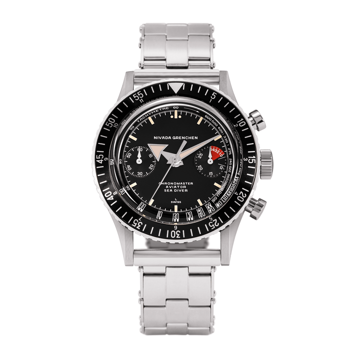 Nivada Grenchen Chronomaster Broad Arrow Inter.Bezel Manual 38mm 86007M13LC - Edelstahlarmband Forstner Rivet