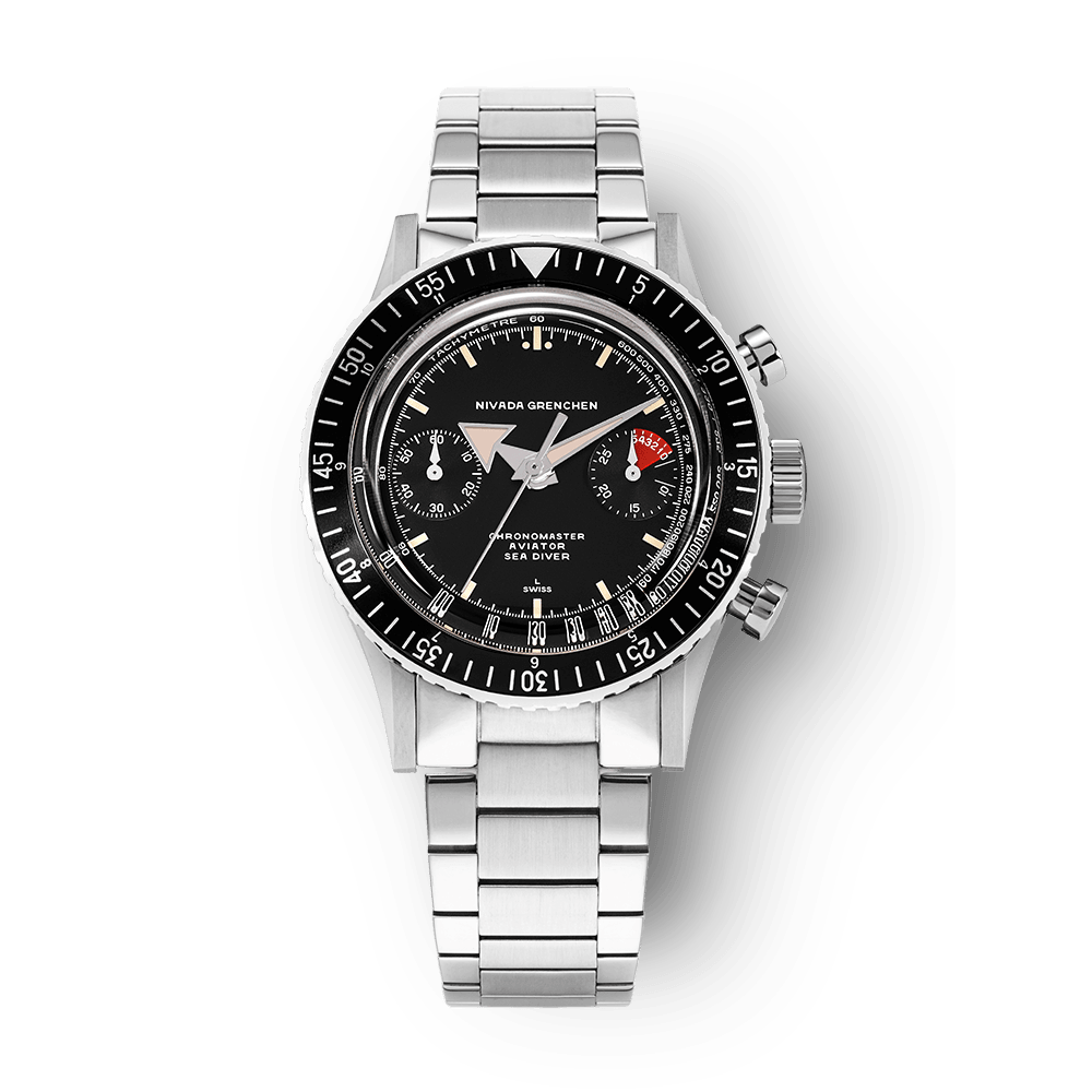 Nivada Grenchen Chronomaster Broad Arrow Inter.Bezel Manual 38mm 86007M20LC - Edelstahlarmband Flat Link