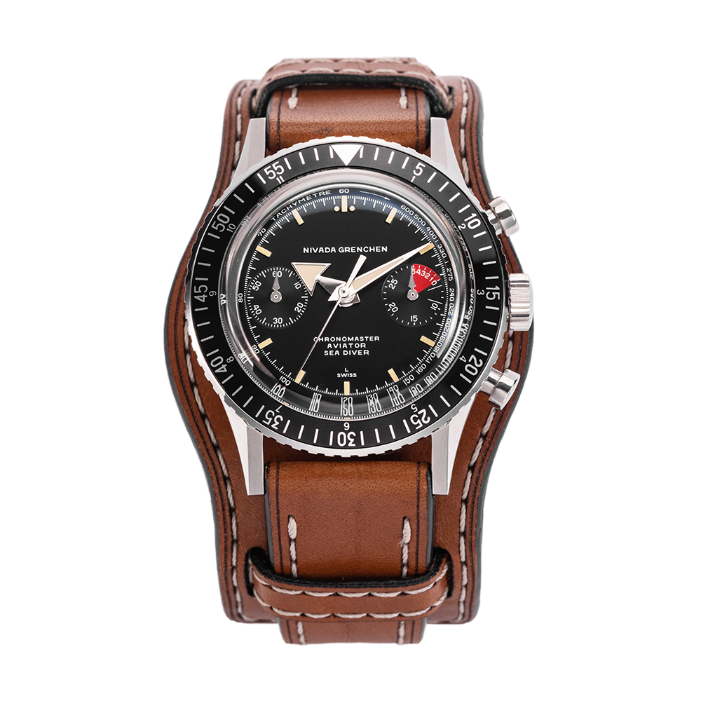 Nivada Grenchen Chronomaster Broad Arrow Inter.Bezel Manual 38mm 86007M28LC - Bund-Lederarmband Braun