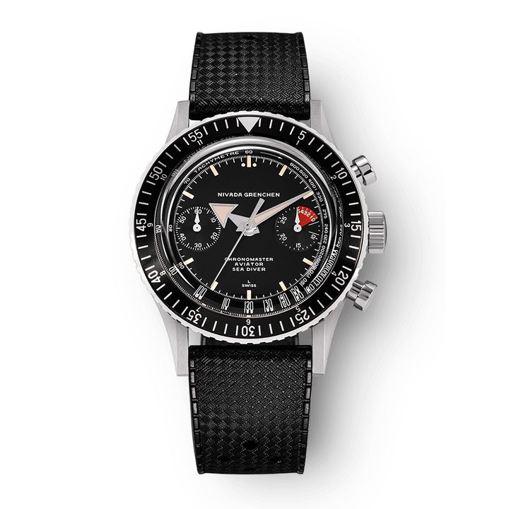 Nivada Grenchen Chronomaster Broad Arrow Inter.Bezel Manual 38mm 86008M01LC - Kautschukarmband Tropic