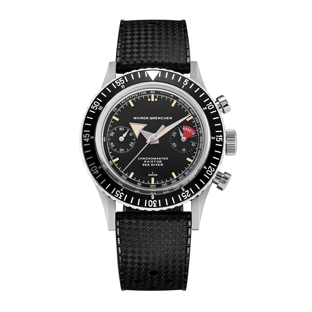 Nivada Grenchen Chronomaster Broad Arrow Interchangeable Bezel 38mm 86056M01LC - Kautschukarmband Tropic