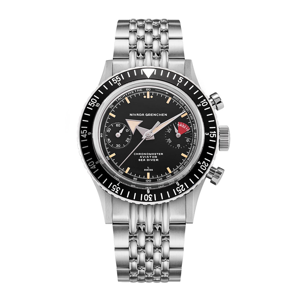 Nivada Grenchen Chronomaster Broad Arrow Interchangeable Bezel 38mm 86056M04LC - Edelstahlarmband Beads of Rice