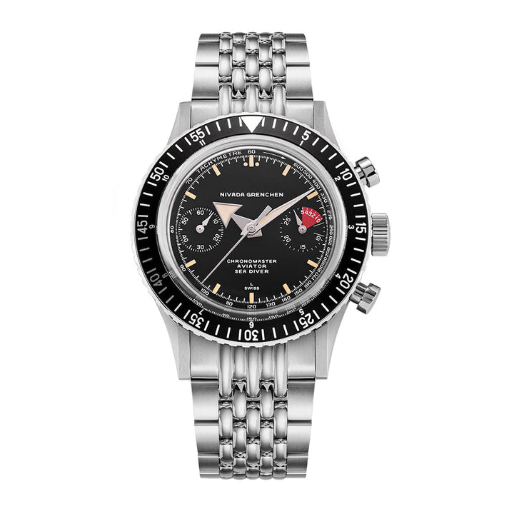 Nivada Grenchen Chronomaster Broad Arrow Interchangeable Bezel 38mm 86056M04LC - Edelstahlarmband Beads of Rice