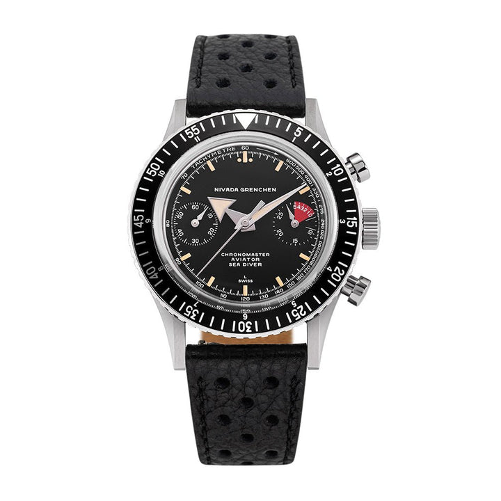 Nivada Grenchen Chronomaster Broad Arrow Interchangeable Bezel 38mm 86056M10LC - Racing-Armband Schwarz