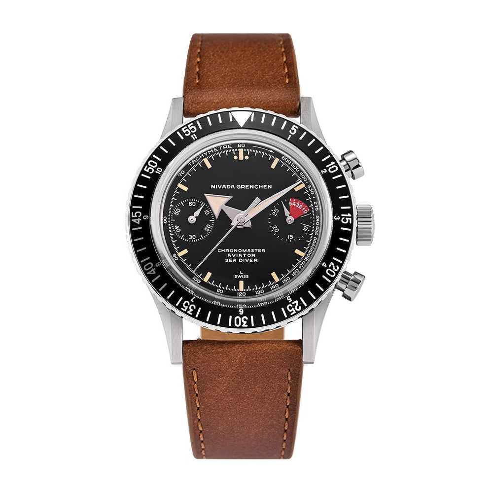 Nivada Grenchen Chronomaster Broad Arrow Interchangeable Bezel 38mm 86056M16LC - Lederarmband Braun