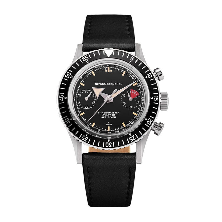 Nivada Grenchen Chronomaster Broad Arrow Interchangeable Bezel 38mm 86056M17LC - Lederarmband Schwarz