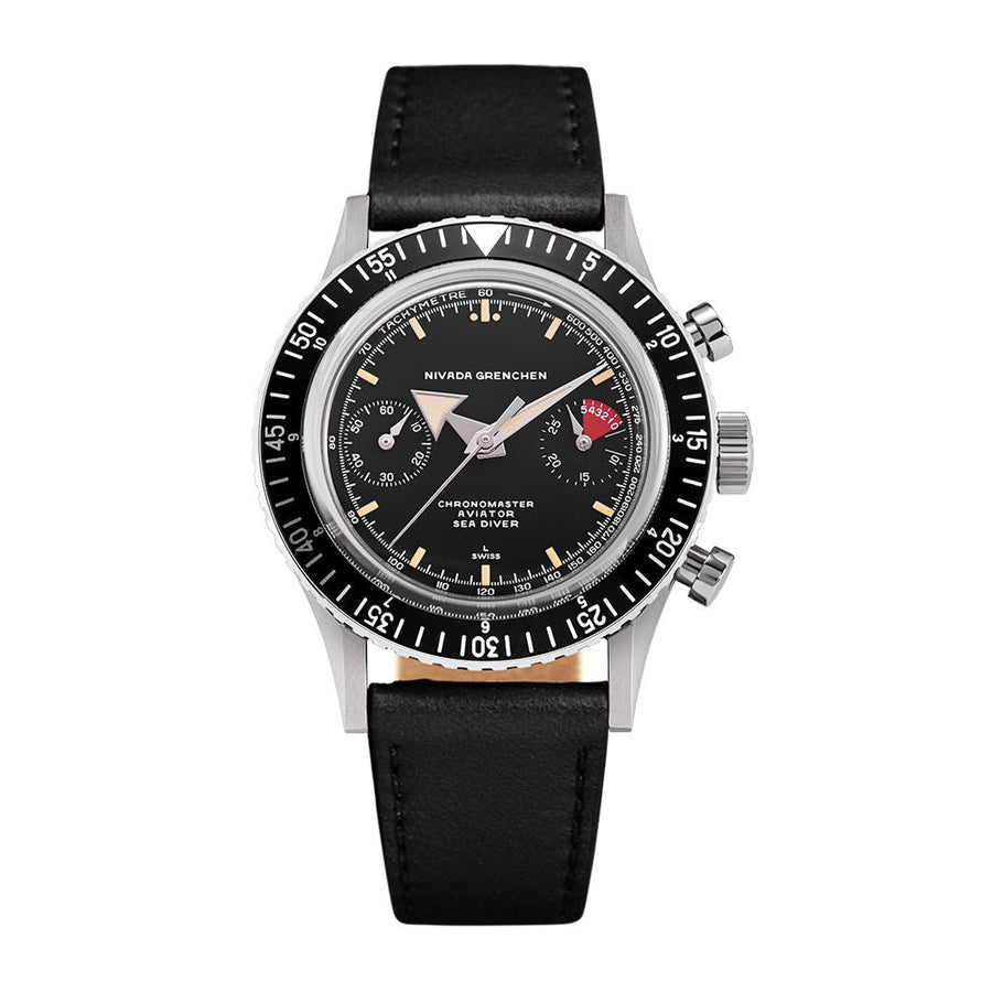 Nivada Grenchen Chronomaster Broad Arrow Interchangeable Bezel 38mm 86056M17LC - Lederarmband Schwarz