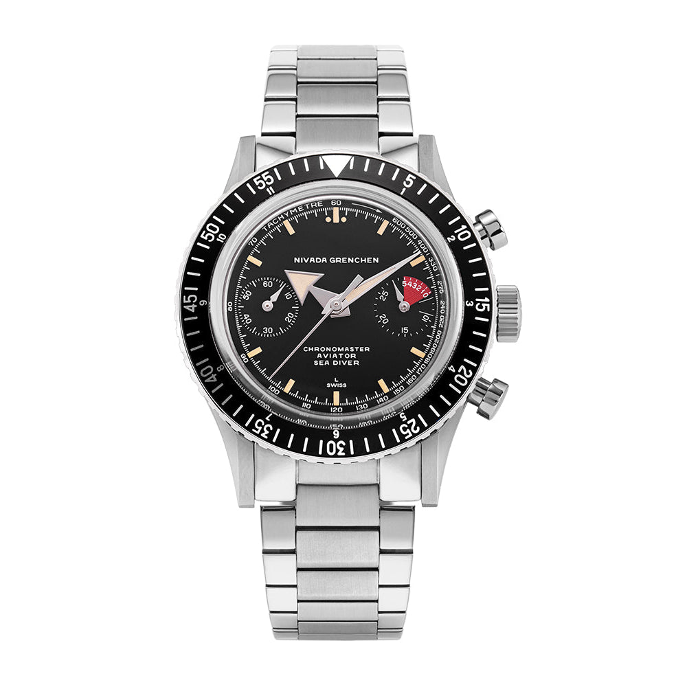 Nivada Grenchen Chronomaster Broad Arrow Interchangeable Bezel 38mm 86056M20LC - Edelstahlarmband Flat Link