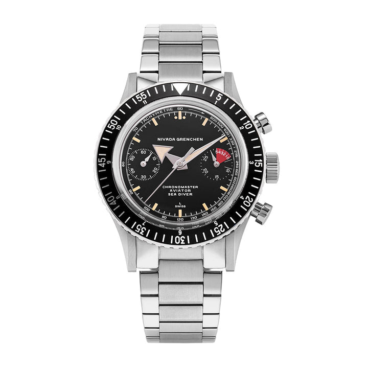 Nivada Grenchen Chronomaster Broad Arrow Interchangeable Bezel 38mm 86056M20LC - Edelstahlarmband Flat Link