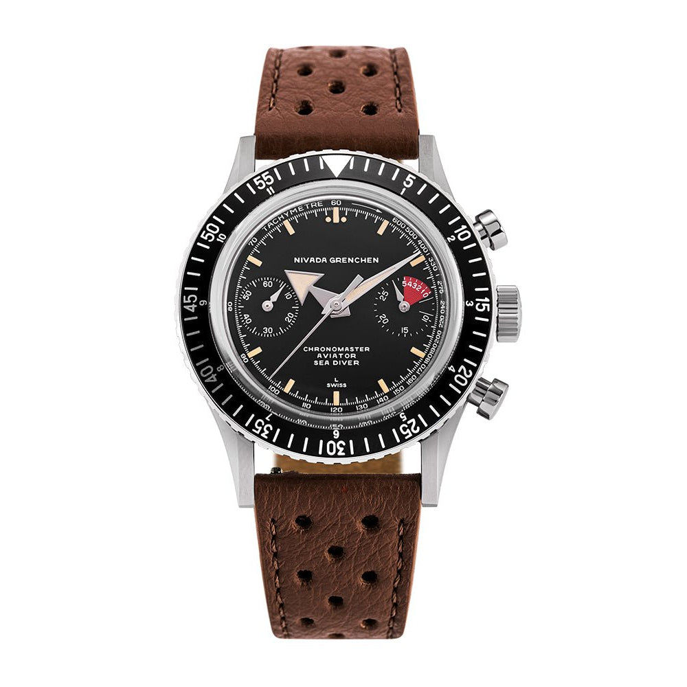 Nivada Grenchen Chronomaster Broad Arrow Interchangeable Bezel 38mm 86056M23LC - Racing-Armband Braun