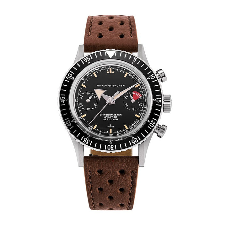 Nivada Grenchen Chronomaster Broad Arrow Interchangeable Bezel 38mm 86056M23LC - Racing-Armband Braun