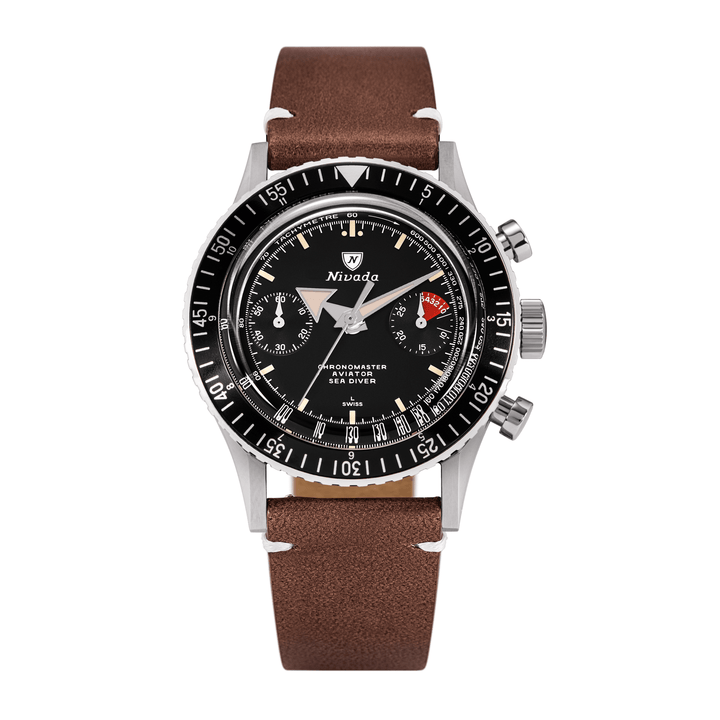 Nivada Grenchen Chronomaster Broad Arrow N Inter.Bezel Manual 38mm 86014M02LC - Lederarmband Braun weiße Naht