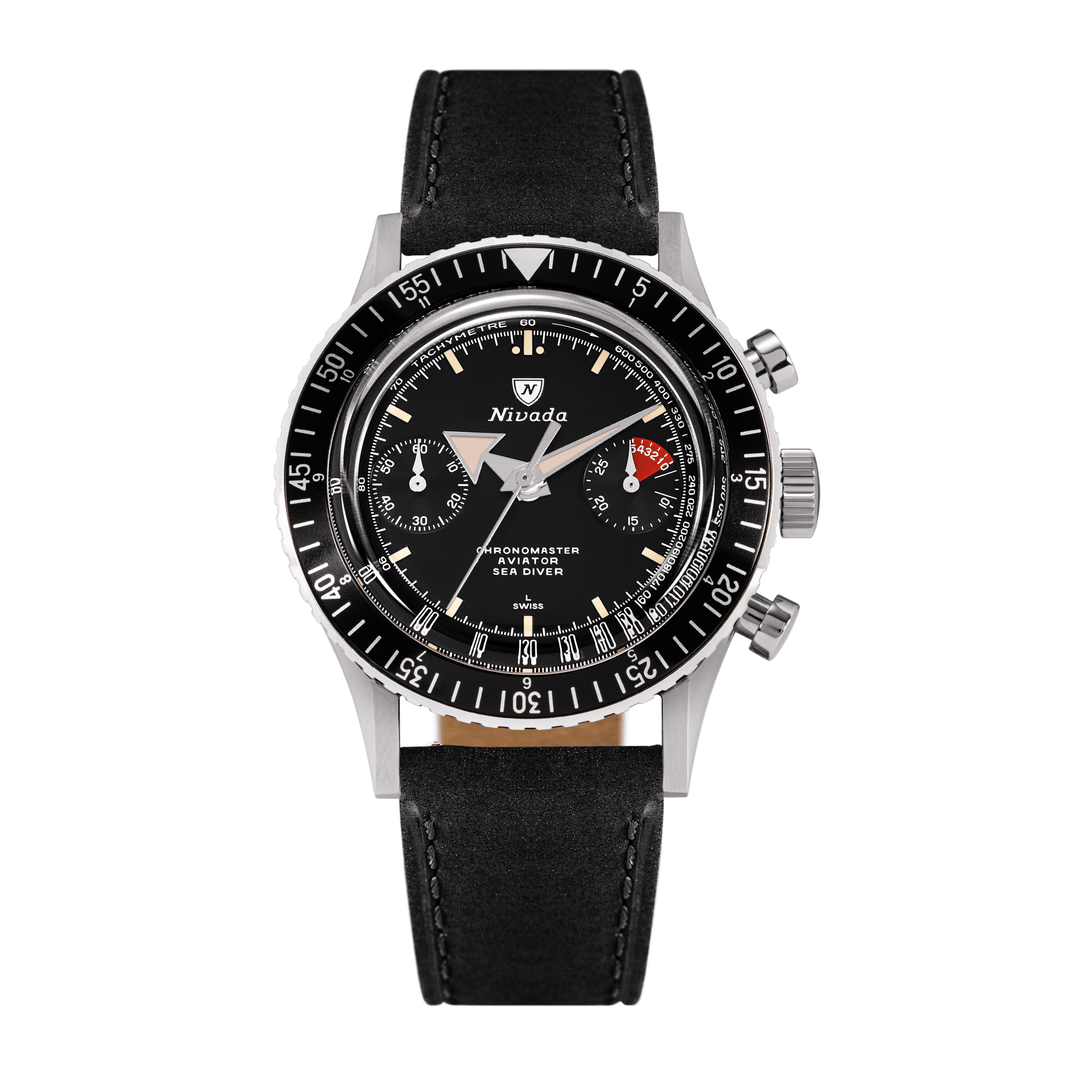 Nivada Grenchen Chronomaster Broad Arrow N Inter.Bezel Manual 38mm 86014M03LC - Lederarmband Schwarz