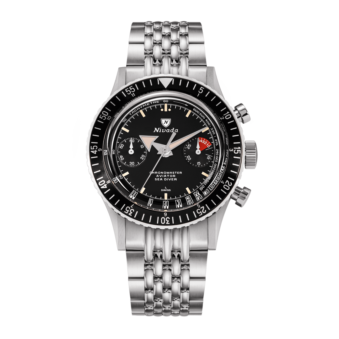 Nivada Grenchen Chronomaster Broad Arrow N Inter.Bezel Manual 38mm 86014M04LC - Edelstahlarmband Beads of Rice
