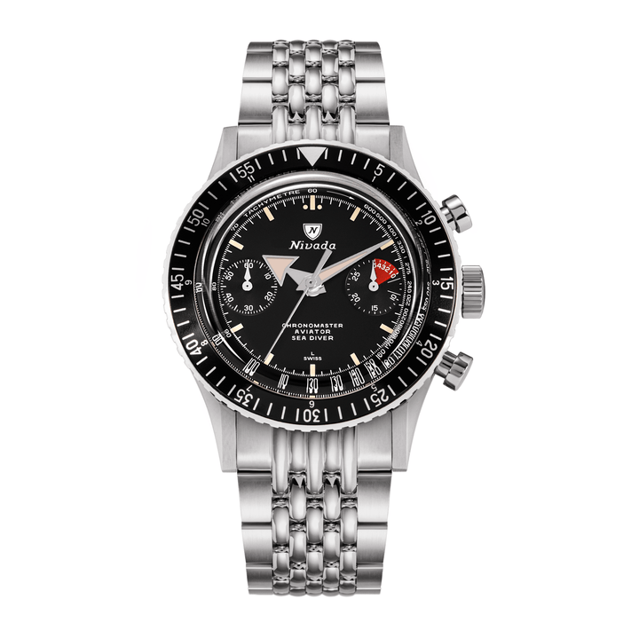 Nivada Grenchen Chronomaster Broad Arrow N Inter.Bezel Manual 38mm 86014M04LC - Edelstahlarmband Beads of Rice