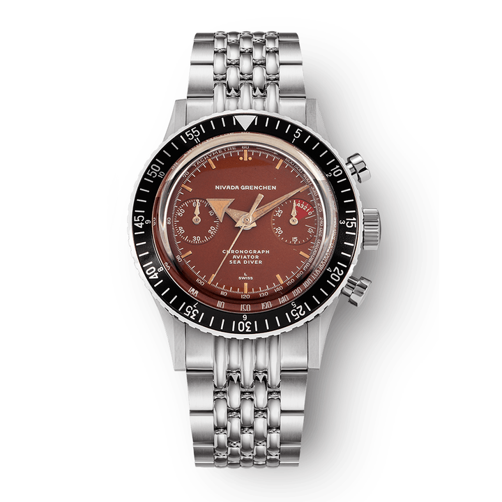 Nivada Grenchen Chronomaster Broad Arrow Tropical Dial Inter.Bezel Manual 38mm 85007M04LC - Edelstahlarmband Beads of Rice
