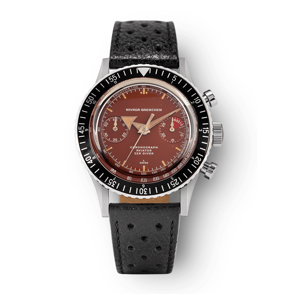 Nivada Grenchen Chronomaster Broad Arrow Tropical Dial Inter.Bezel Manual 38mm 85007M10LC - Racing-Armband Schwarz