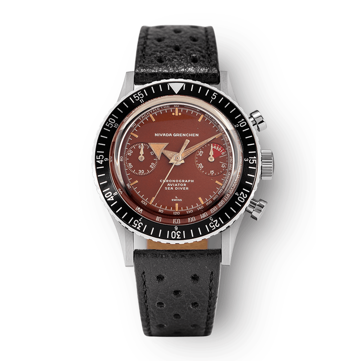 Nivada Grenchen Chronomaster Broad Arrow Tropical Dial Inter.Bezel Manual 38mm 85007M10LC - Racing-Armband Schwarz