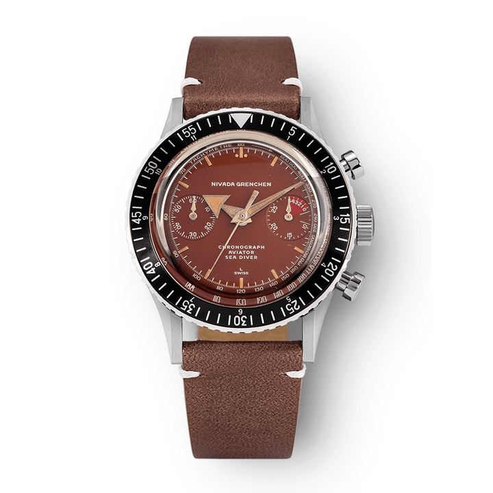 Nivada Grenchen Chronomaster Broad Arrow Tropical Dial Inter.Bezel Manual 38mm 85007M14LC - Lederarmband Braun
