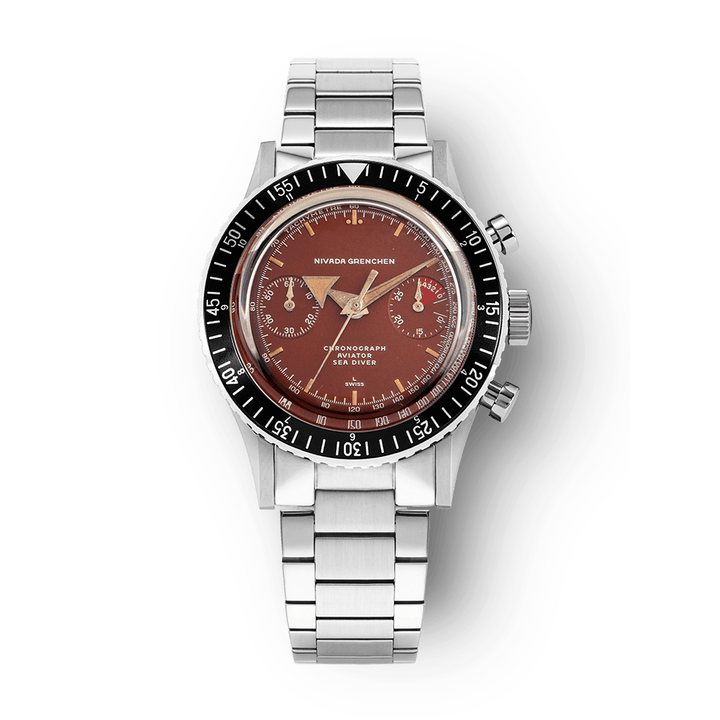 Nivada Grenchen Chronomaster Broad Arrow Tropical Dial Inter.Bezel Manual 38mm 85007M20LC - Edelstahlarmband Flat Link