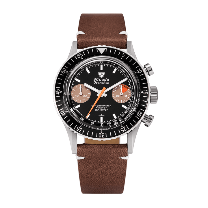 Nivada Grenchen Chronomaster Orange Boy 38mm 86012WM02LC - Lederarmband Braun