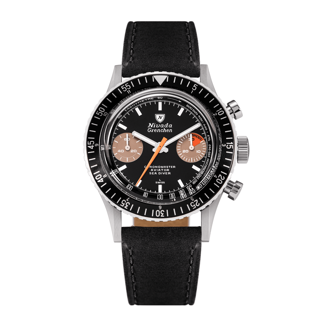 Nivada Grenchen Chronomaster Orange Boy 38mm 86012WM03LC - Lederarmband Schwarz