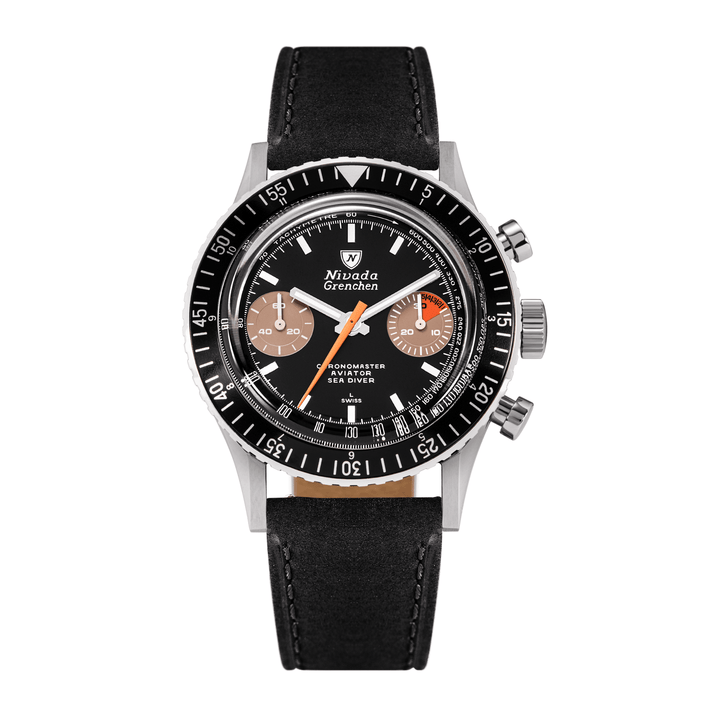 Nivada Grenchen Chronomaster Orange Boy 38mm 86012WM03LC - Lederarmband Schwarz