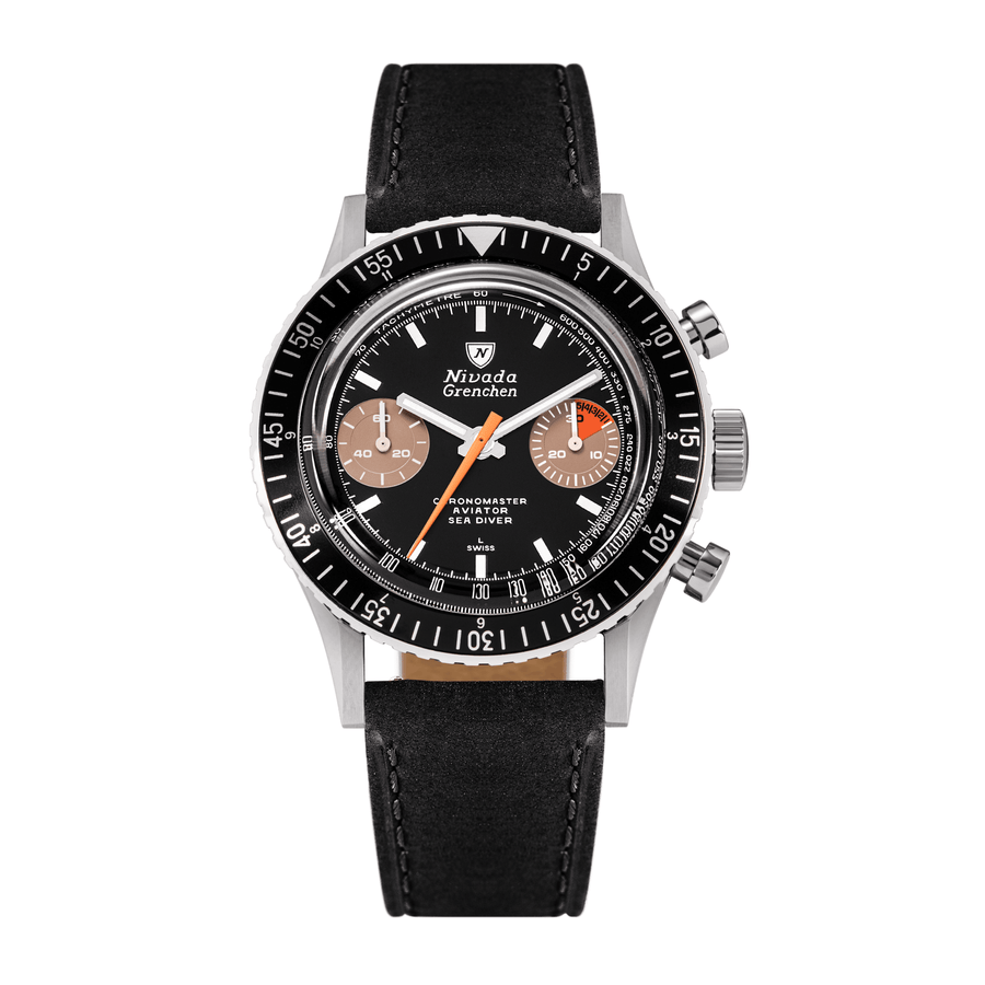 Nivada Grenchen Chronomaster Orange Boy 38mm 86012WM03LC - Lederarmband Schwarz