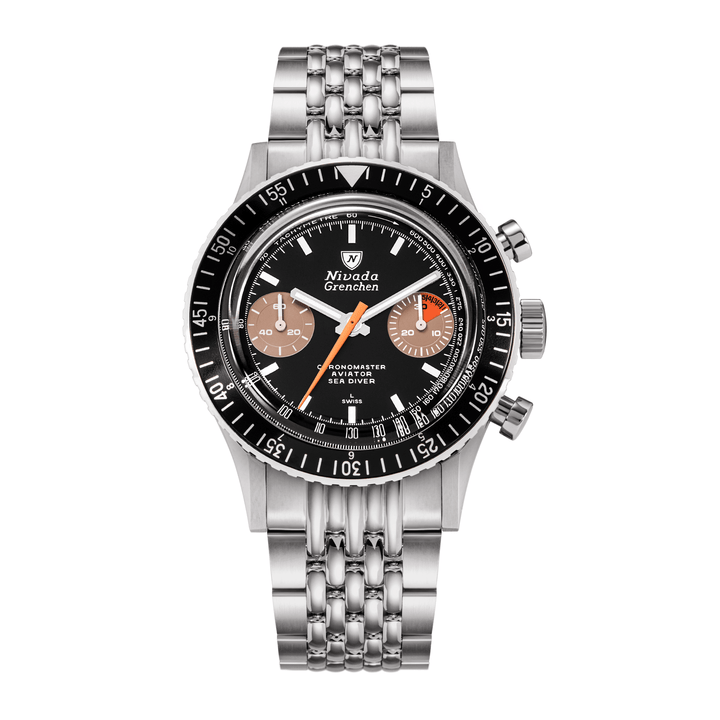 Nivada Grenchen Chronomaster Orange Boy 38mm 86012WM04LC - Edelstahlarmband Beads of Rice
