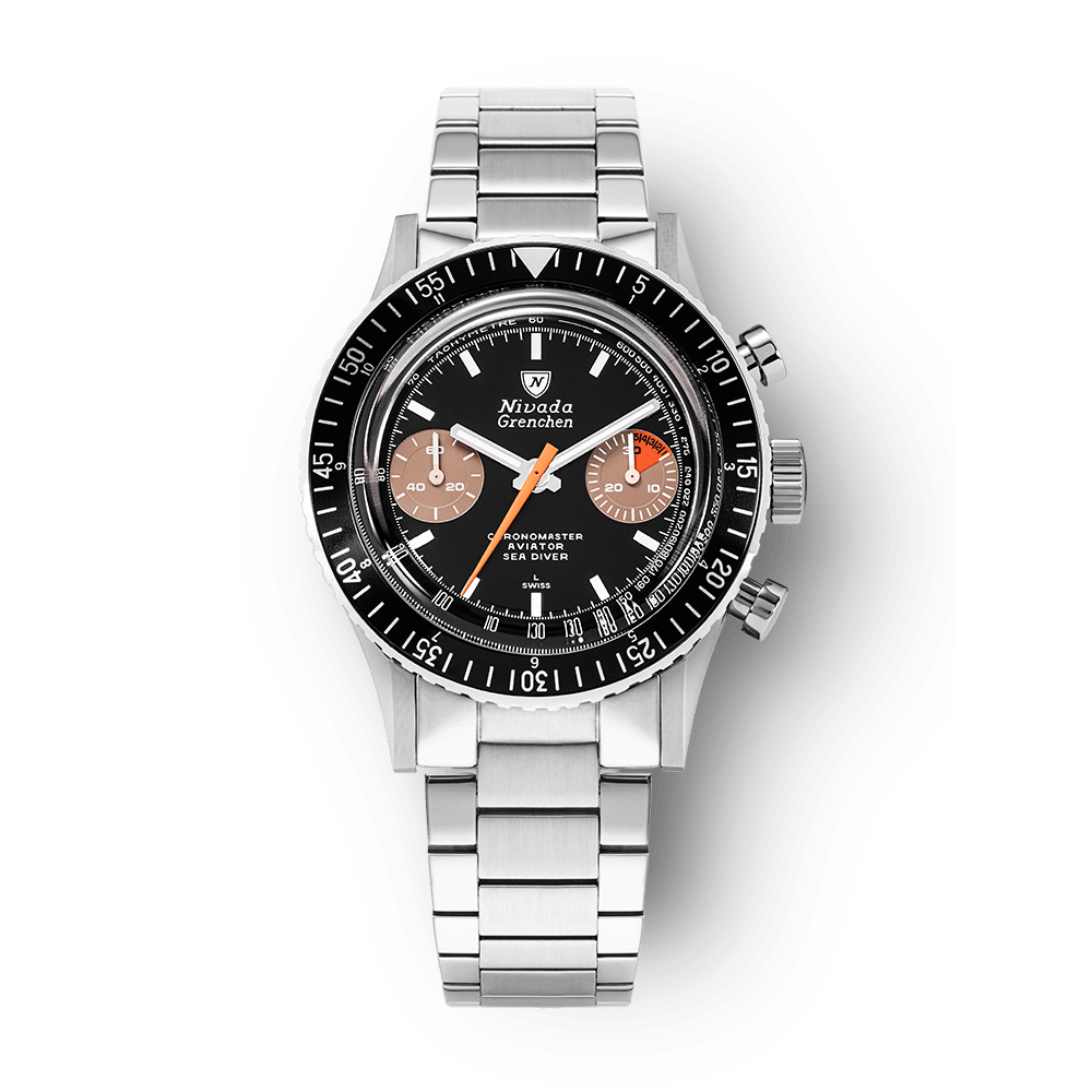Nivada Grenchen Chronomaster Orange Boy 38mm 86012WM20LC - Edelstahlarmband Flat Link