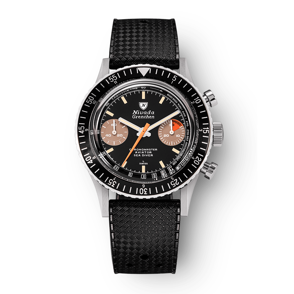 Nivada Grenchen Chronomaster Orange Boy Inter.Bezel Manual 38mm 86012M01LC - Kautschukarmband Tropic