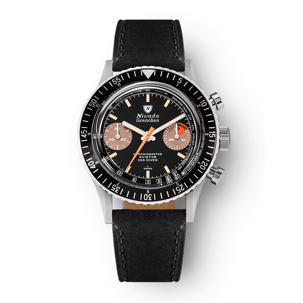 Nivada Grenchen Chronomaster Orange Boy Inter.Bezel Manual 38mm 86012M03LC - Lederarmband Schwarz
