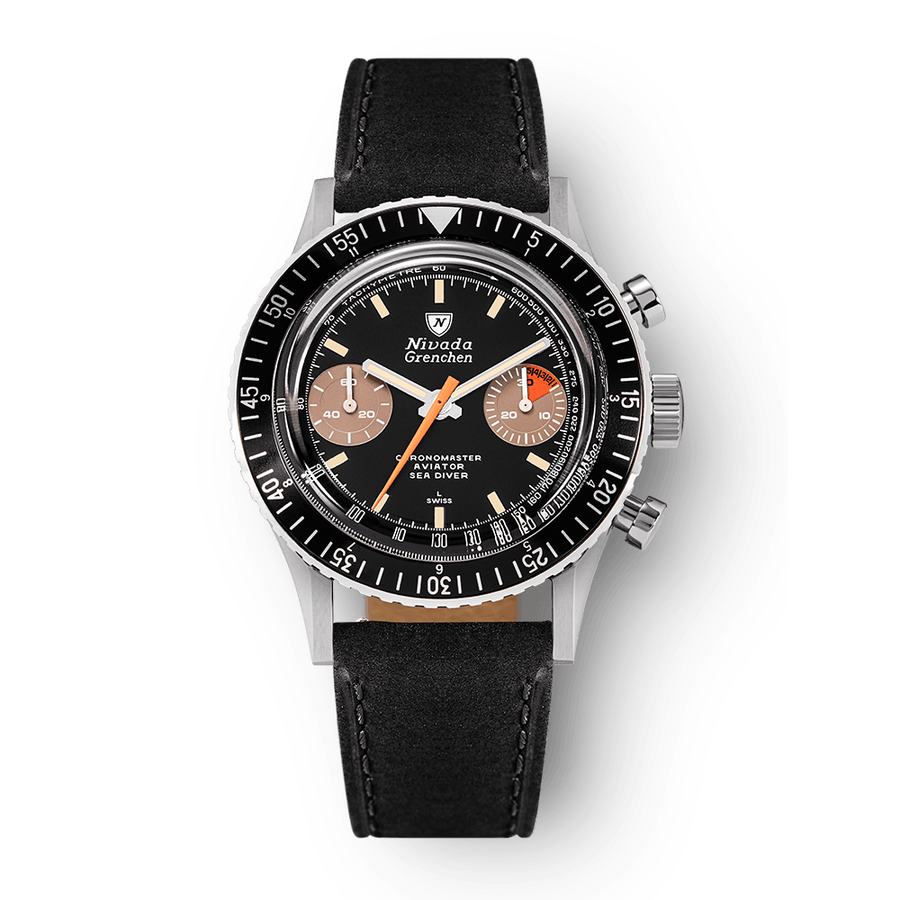 Nivada Grenchen Chronomaster Orange Boy Inter.Bezel Manual 38mm 86012M03LC - Lederarmband Schwarz