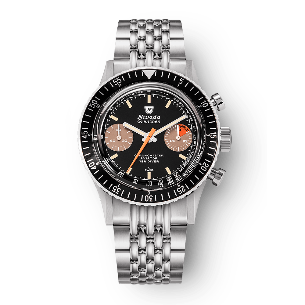 Nivada Grenchen Chronomaster Orange Boy Inter.Bezel Manual 38mm 86012M04LC - Edelstahlarmband Beads of Rice