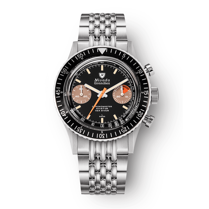 Nivada Grenchen Chronomaster Orange Boy Inter.Bezel Manual 38mm 86012M04LC - Edelstahlarmband Beads of Rice