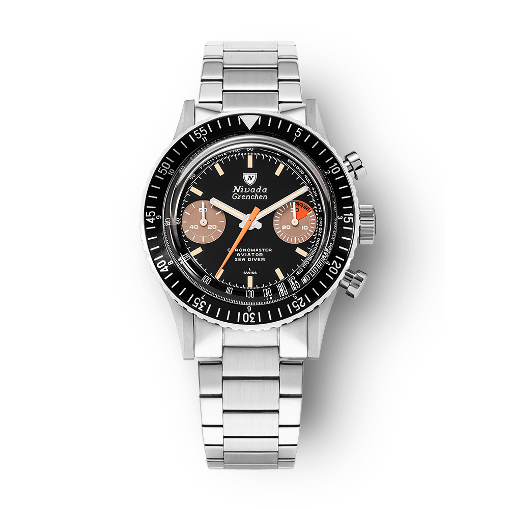Nivada Grenchen Chronomaster Orange Boy Inter.Bezel Manual 38mm 86012M20LC - Edelstahlarmband Flat Link