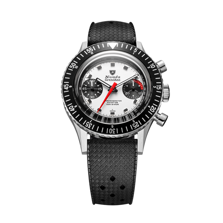 Nivada Grenchen Chronomaster Panda 38mm 86054M01LC - Kautschukarmband Tropic