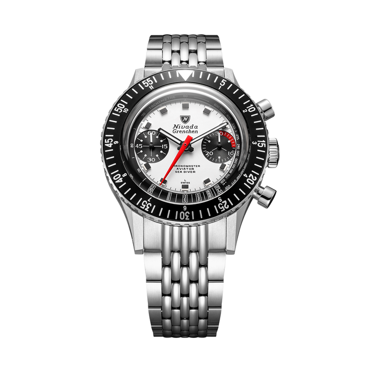 Nivada Grenchen Chronomaster Panda 38mm 86054M04LC - Edelstahlarmband Beads of Rice