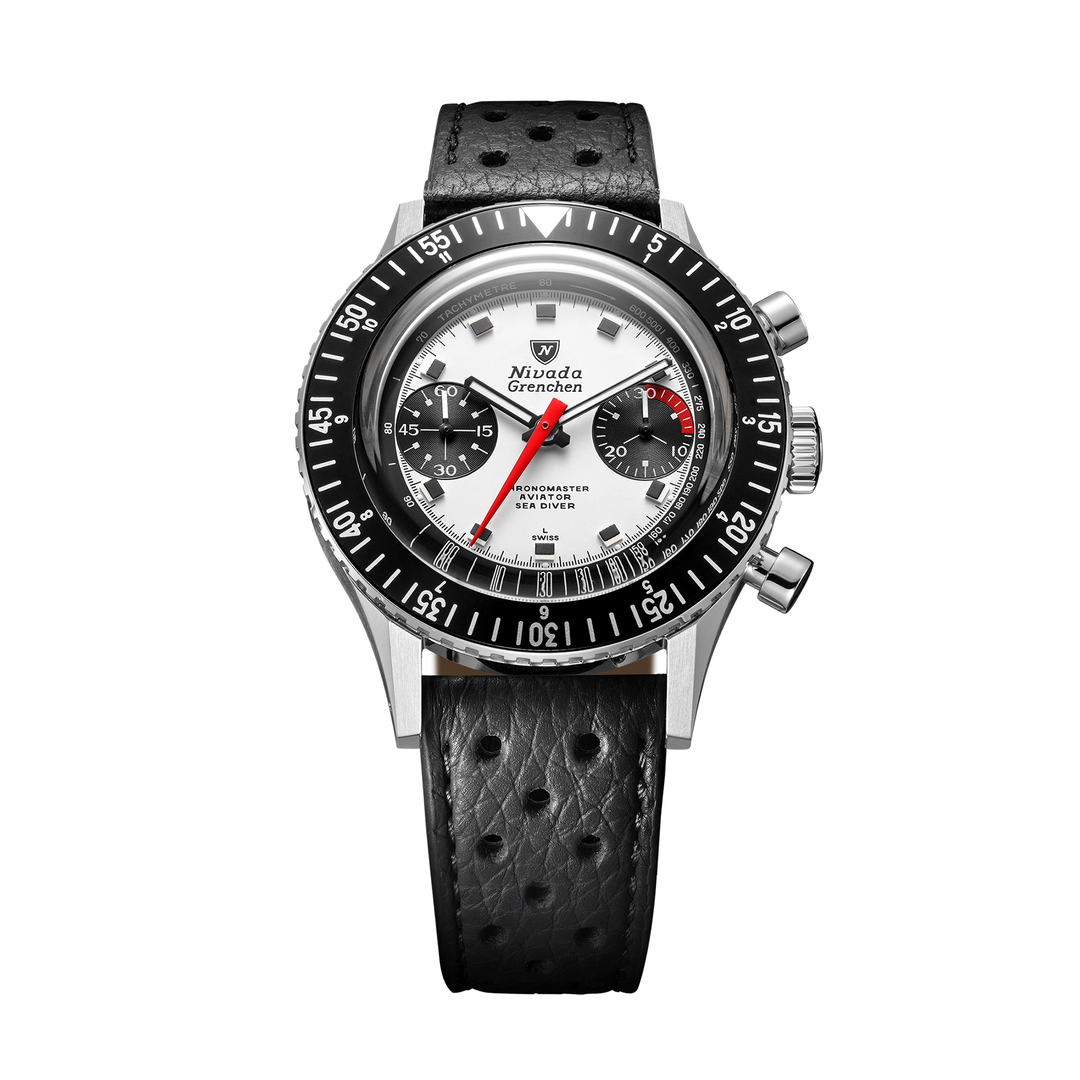 Nivada Grenchen Chronomaster Panda 38mm 86054M10LC - Racing-Armband Schwarz