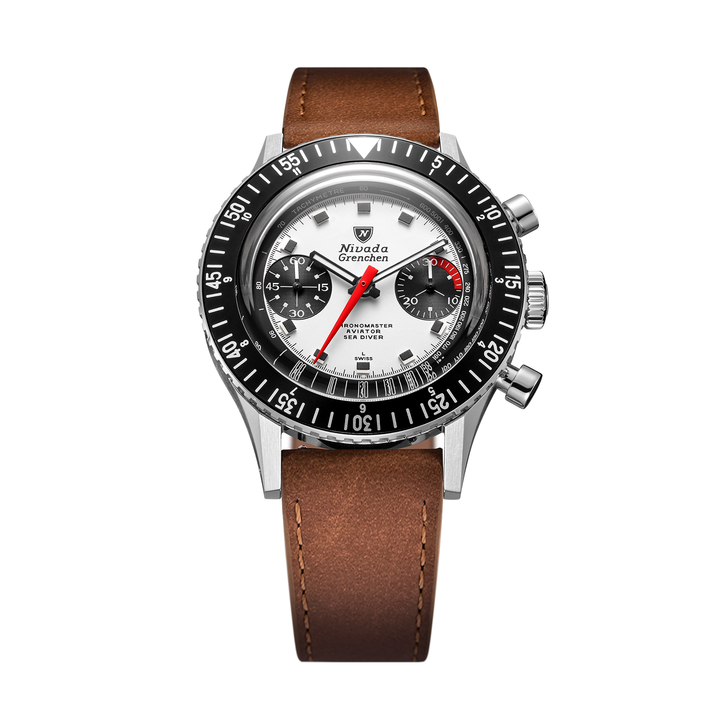Nivada Grenchen Chronomaster Panda 38mm 86054M16LC - Lederarmband Braun