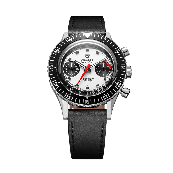 Nivada Grenchen Chronomaster Panda 38mm 86054M17LC - Lederarmband Schwarz
