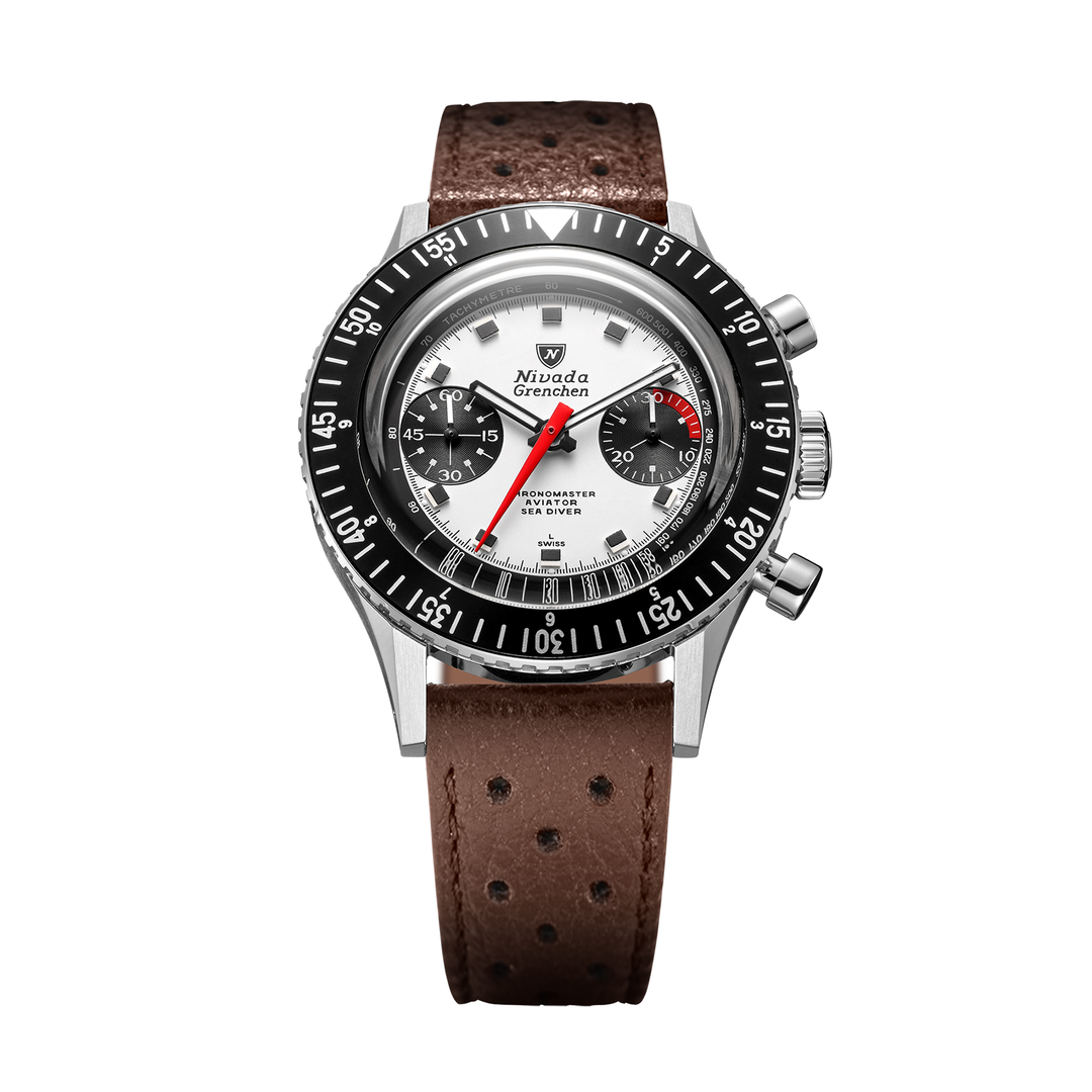 Nivada Grenchen Chronomaster Panda 38mm 86054M23LC - Racing-Armband Braun