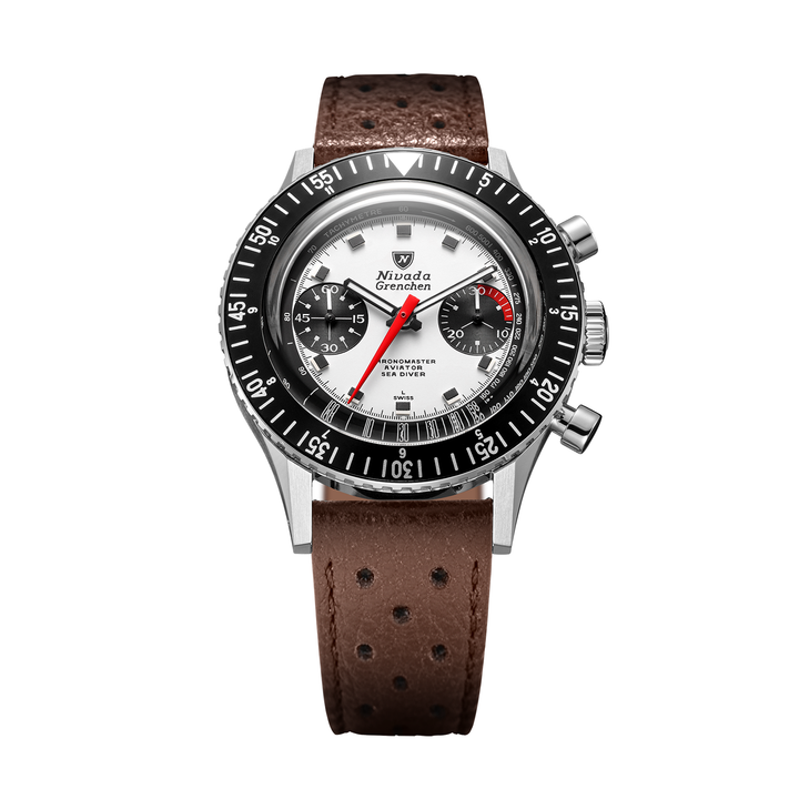 Nivada Grenchen Chronomaster Panda 38mm 86054M23LC - Racing-Armband Braun